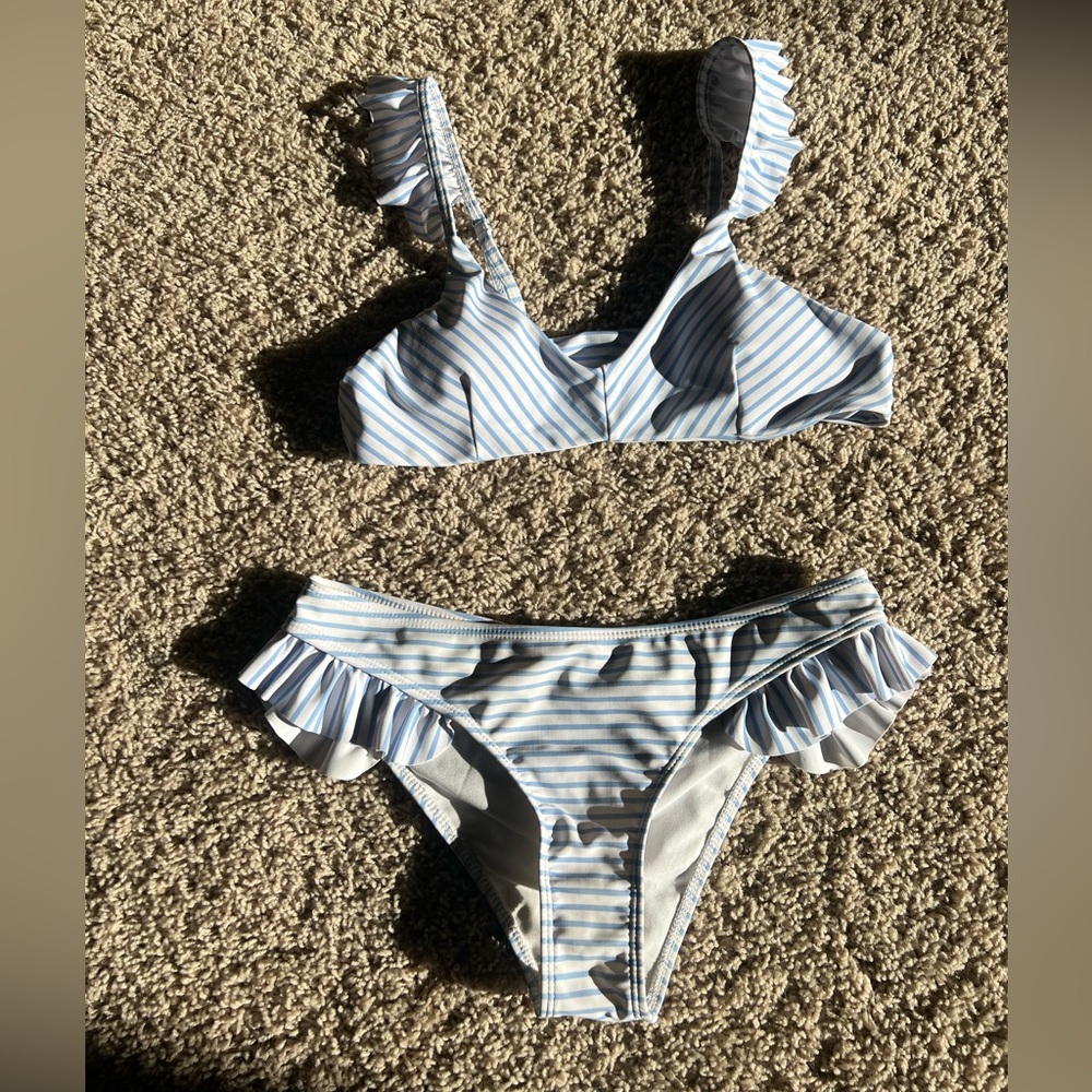 shein striped ruffle swimsuit